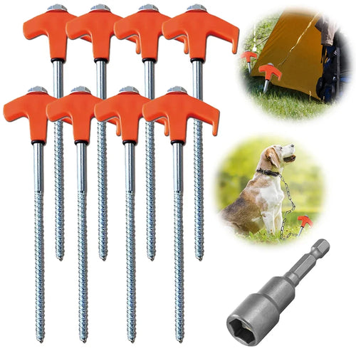 20 cm x 14.5 cm Screw-In Tent Stakes Ground Anchors with M8 Carbon Steel Hexagonal Plastic Head Spiral Design for Camping and Outdoor Use