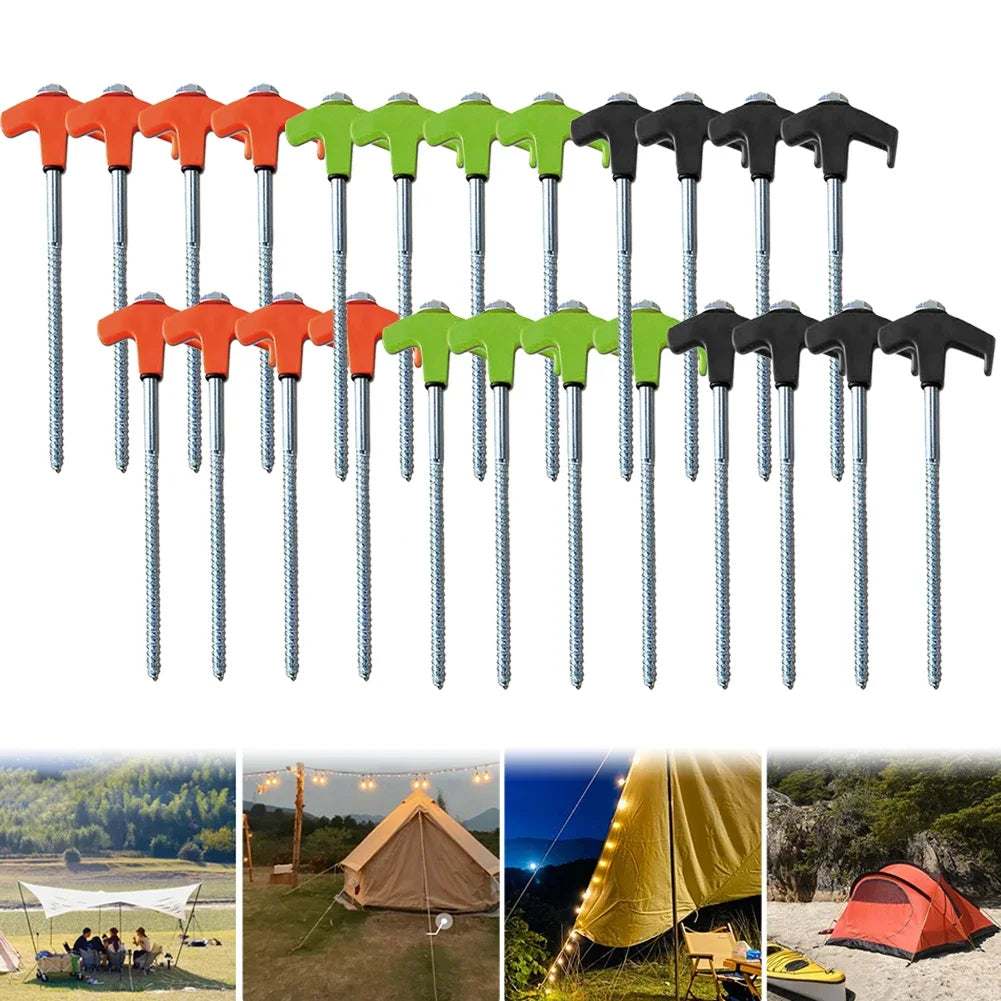 20 cm x 14.5 cm Screw-In Tent Stakes Ground Anchors with M8 Carbon Steel Hexagonal Plastic Head Spiral Design for Camping and Outdoor Use