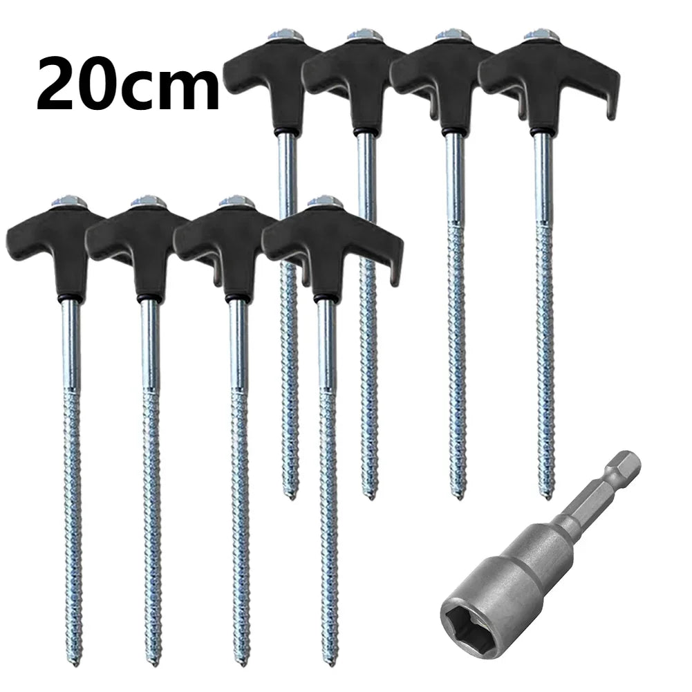 20 cm x 14.5 cm Screw-In Tent Stakes Ground Anchors with M8 Carbon Steel Hexagonal Plastic Head Spiral Design for Camping and Outdoor Use