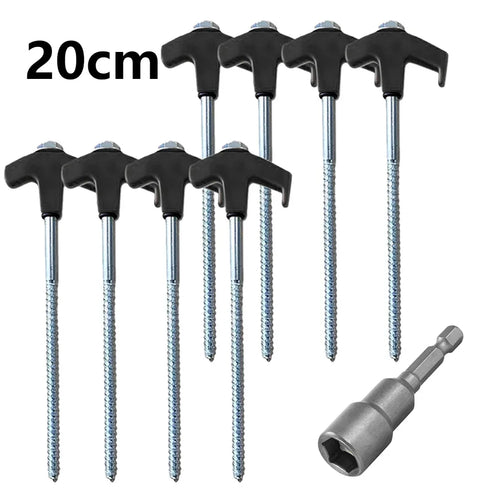20 cm x 14.5 cm Screw-In Tent Stakes Ground Anchors with M8 Carbon Steel Hexagonal Plastic Head Spiral Design for Camping and Outdoor Use