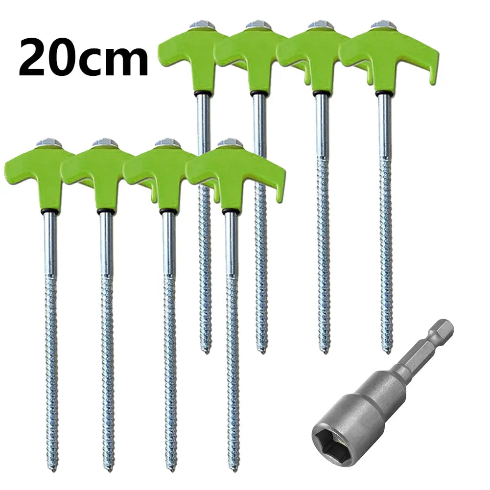 20 cm x 14.5 cm Screw-In Tent Stakes Ground Anchors with M8 Carbon Steel Hexagonal Plastic Head Spiral Design for Camping and Outdoor Use