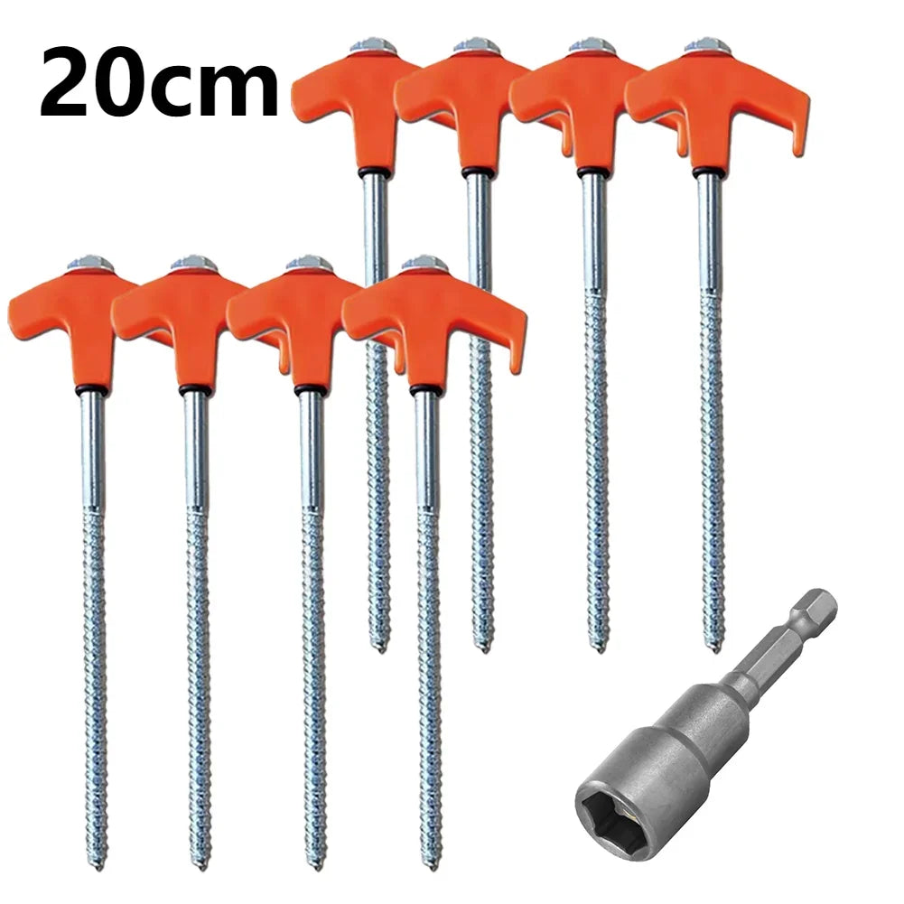 20 cm x 14.5 cm Screw-In Tent Stakes Ground Anchors with M8 Carbon Steel Hexagonal Plastic Head Spiral Design for Camping and Outdoor Use